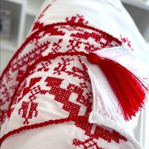 Chic Collection (M) Red On White Ethnic Embroidered Sleeveless Tunic Midi Dress